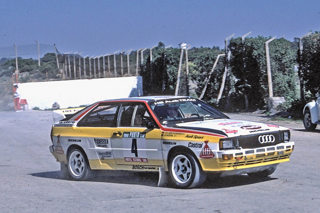 Audi Quattro em ação no rali de Portugal em 1984.
